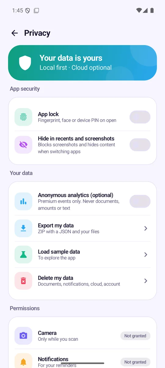 Privacy center with data controls